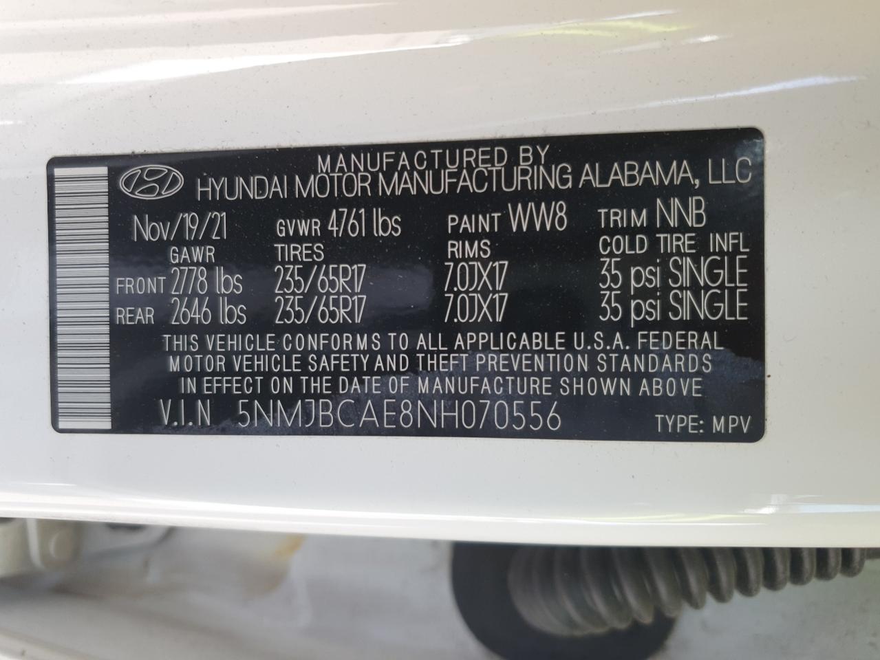 2022 Hyundai Tucson Sel VIN: 5NMJBCAE8NH070556 Lot: 93443305