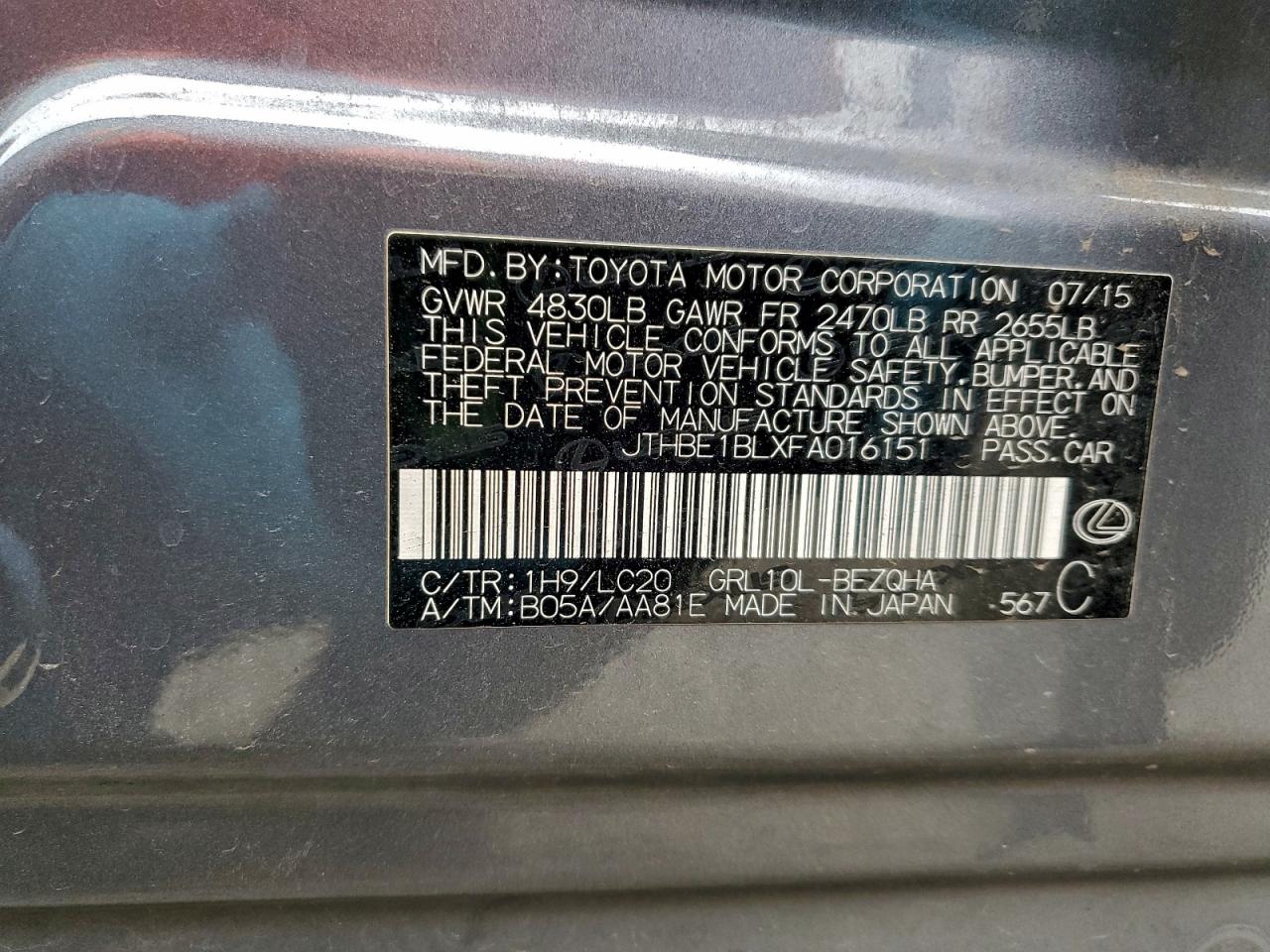 2015 Lexus Gs 350 VIN: JTHBE1BLXFA016151 Lot: 94303145