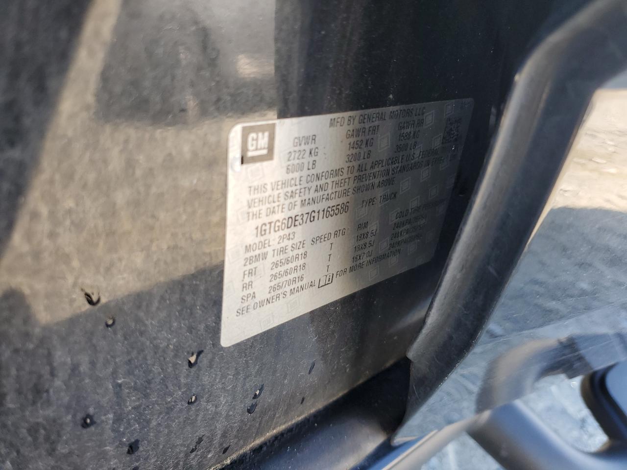 2016 GMC Canyon Slt VIN: 1GTG6DE37G1165586 Lot: 90864505