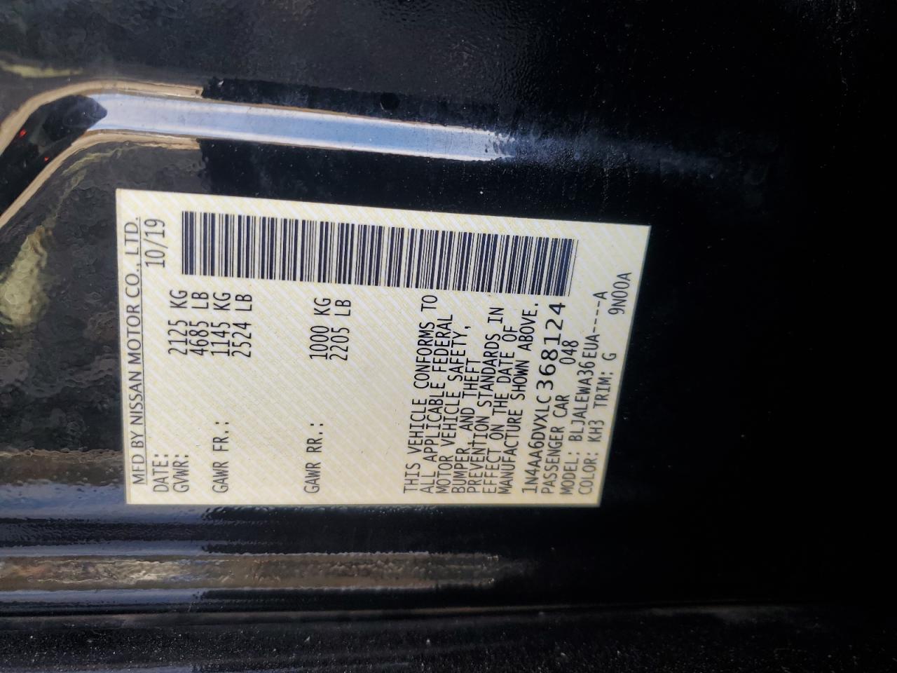 2020 Nissan Maxima Sl VIN: 1N4AA6DVXLC368124 Lot: 91268065