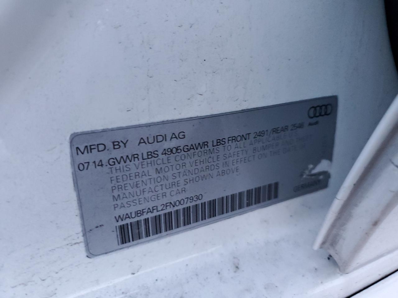 2015 Audi A4 Premium VIN: WAUBFAFL2FN007930 Lot: 92517895