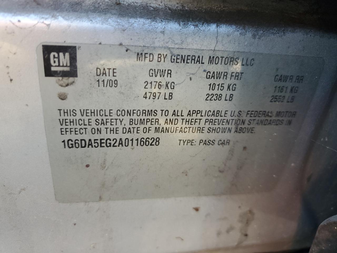 2010 Cadillac Cts VIN: 1G6DA5EG2A0116628 Lot: 93136315