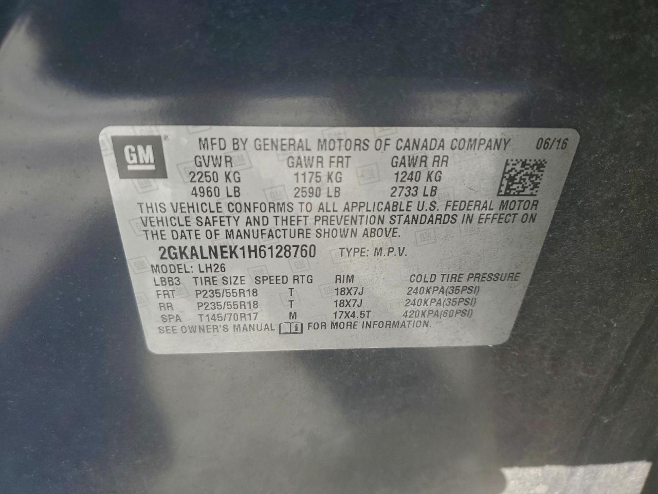 2017 GMC Terrain Sle VIN: 2GKALNEK1H6128760 Lot: 94158245