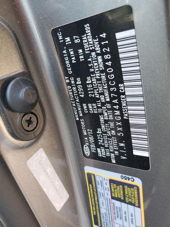 2012 Kia Optima Lx VIN: 5XXGM4A73CG048214 Lot: 92403885