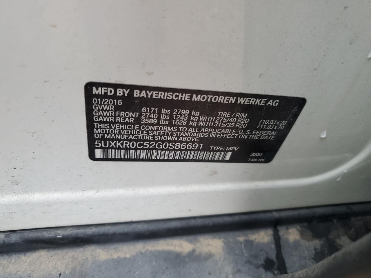 2016 BMW X5 xDrive35I VIN: 5UXKR0C52G0S86691 Lot: 93122055