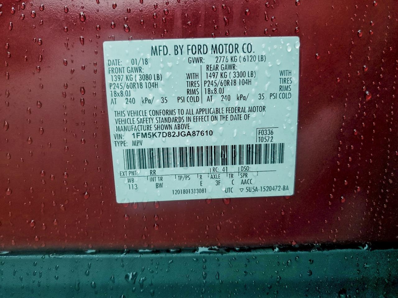 2018 Ford Explorer Xlt VIN: 1FM5K7D82JGA87610 Lot: 94003765