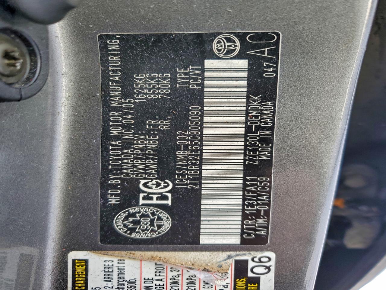 2005 Toyota Corolla Ce VIN: 2T1BR32E65C905090 Lot: 93707645