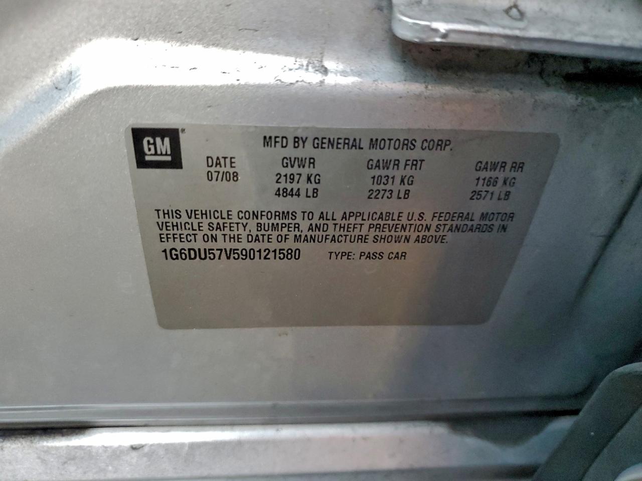 2009 Cadillac Cts Hi Feature V6 VIN: 1G6DU57V590121580 Lot: 94546855