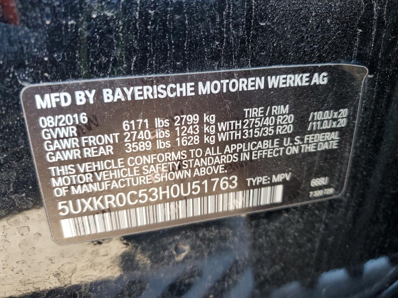 2017 BMW X5 xDrive35I VIN: 5UXKR0C53H0U51763 Lot: 91664185