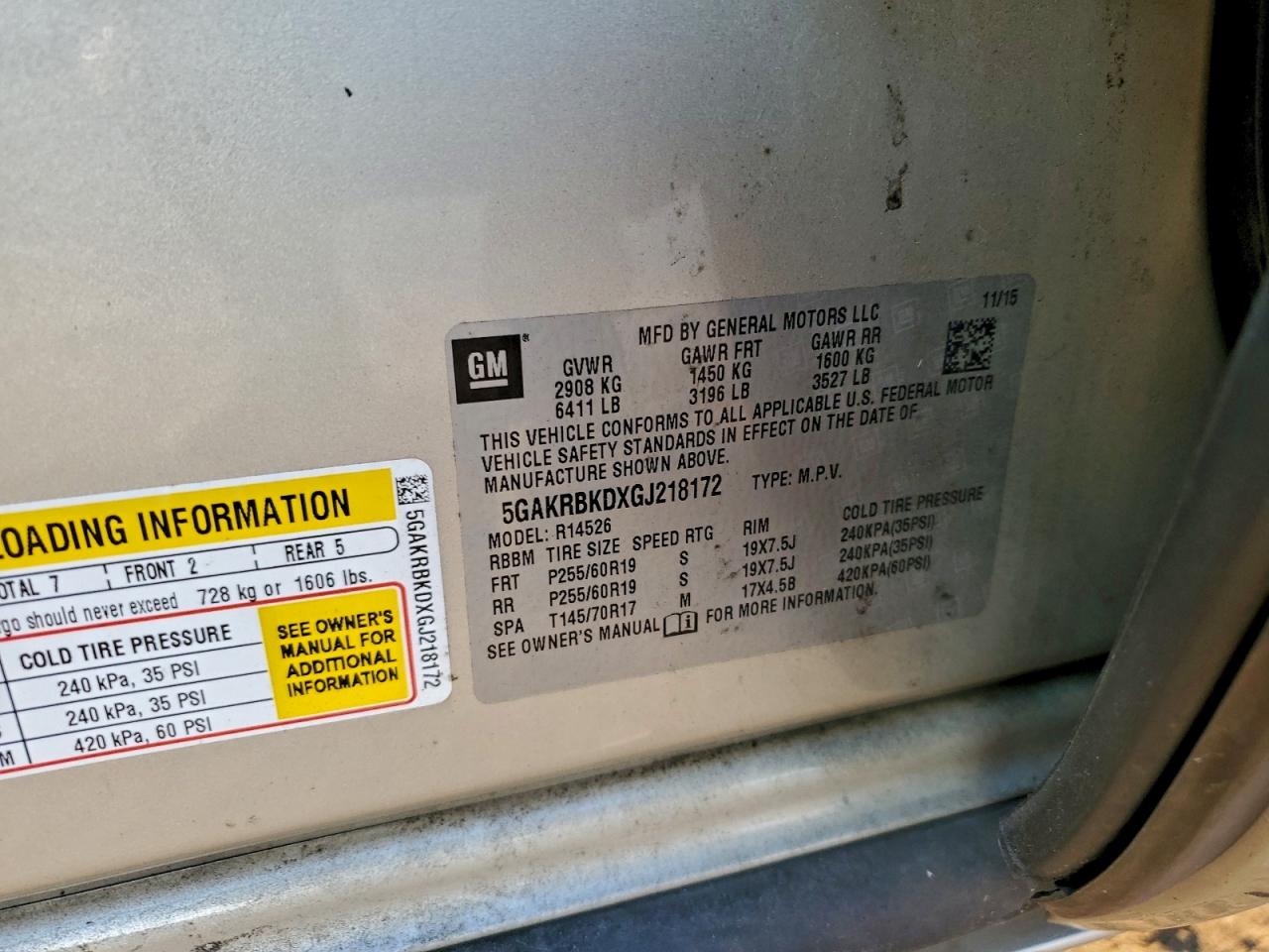 2016 Buick Enclave VIN: 5GAKRBKDXGJ218172 Lot: 93104085