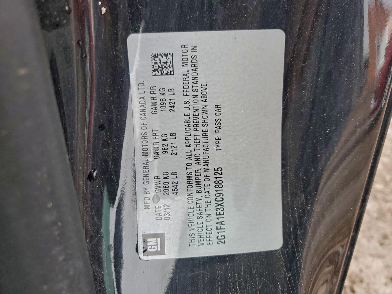 2012 Chevrolet Camaro Ls VIN: 2G1FA1E3XC9188125 Lot: 94460985