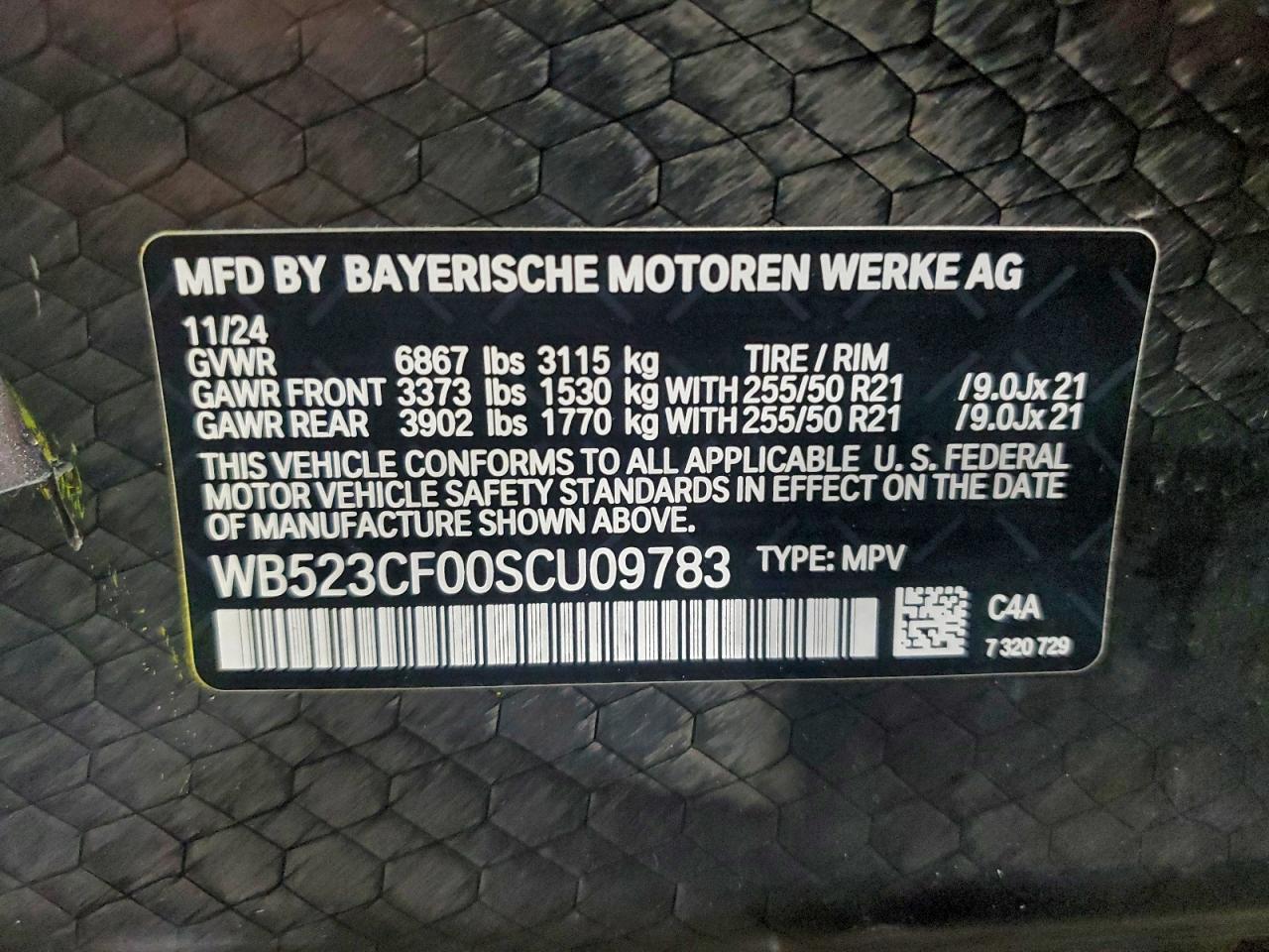 2025 BMW Ix xDrive50 VIN: WB523CF00SCU09783 Lot: 94507785