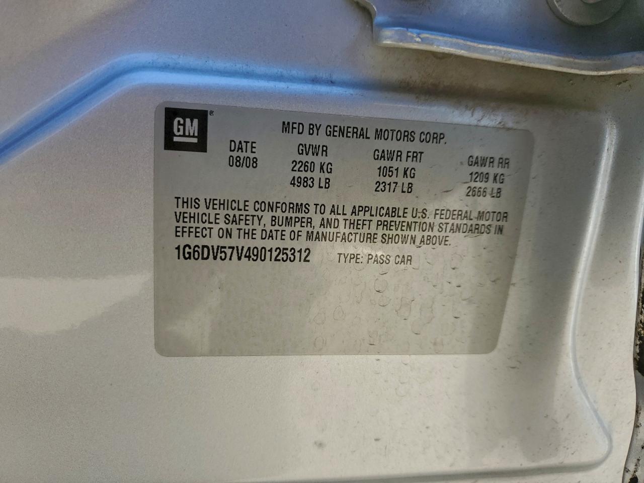 2009 Cadillac Cts Hi Feature V6 VIN: 1G6DV57V490125312 Lot: 91183995