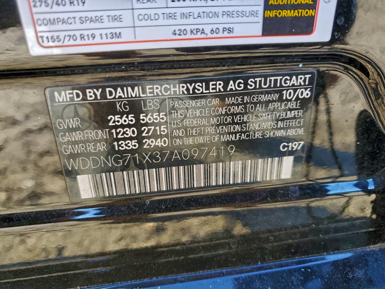 2007 Mercedes-Benz S 550 VIN: WDDNG71X37A097419 Lot: 93334575