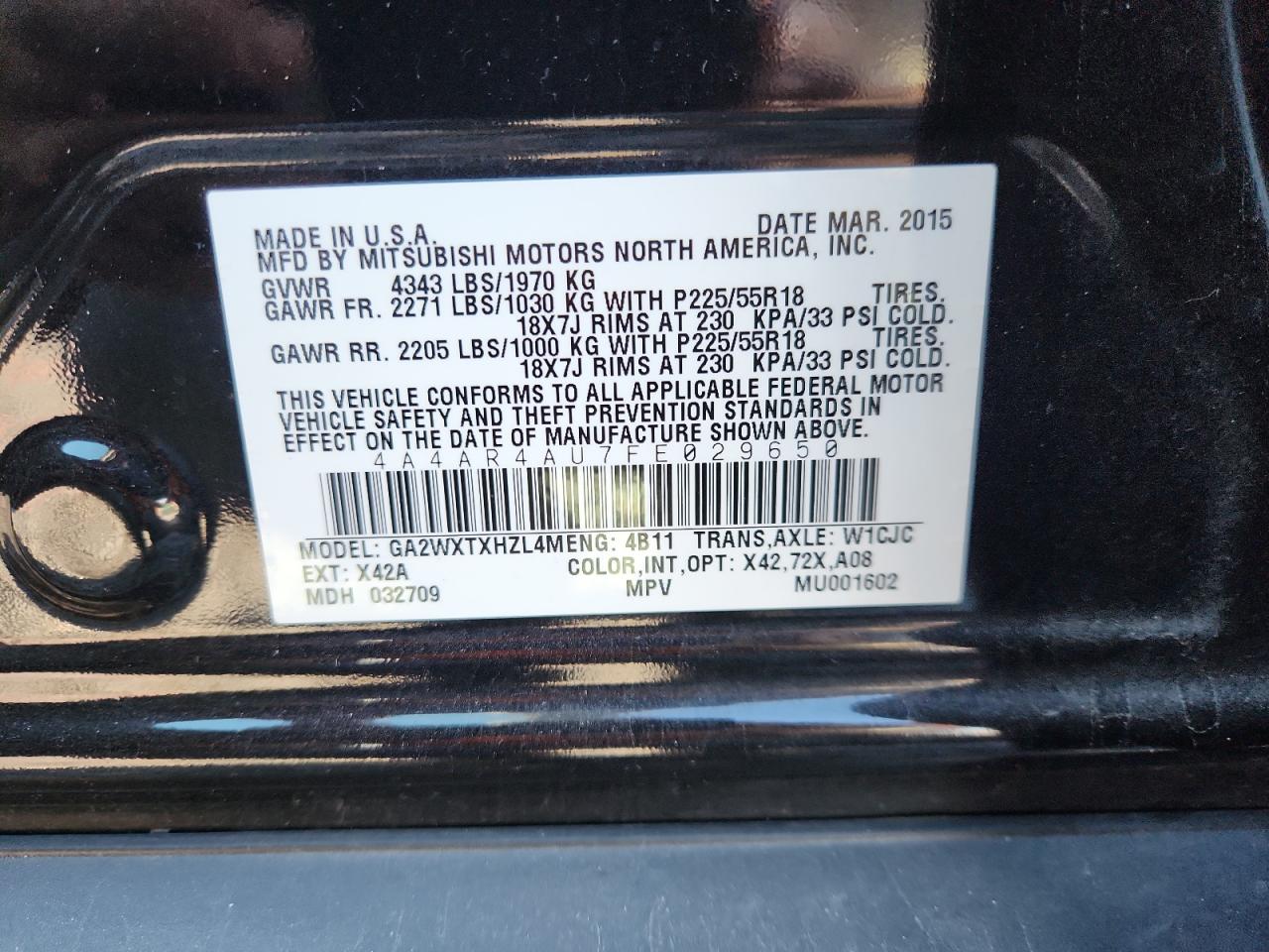 2015 Mitsubishi Outlander Sport Se VIN: 4A4AR4AU7FE029650 Lot: 90754215