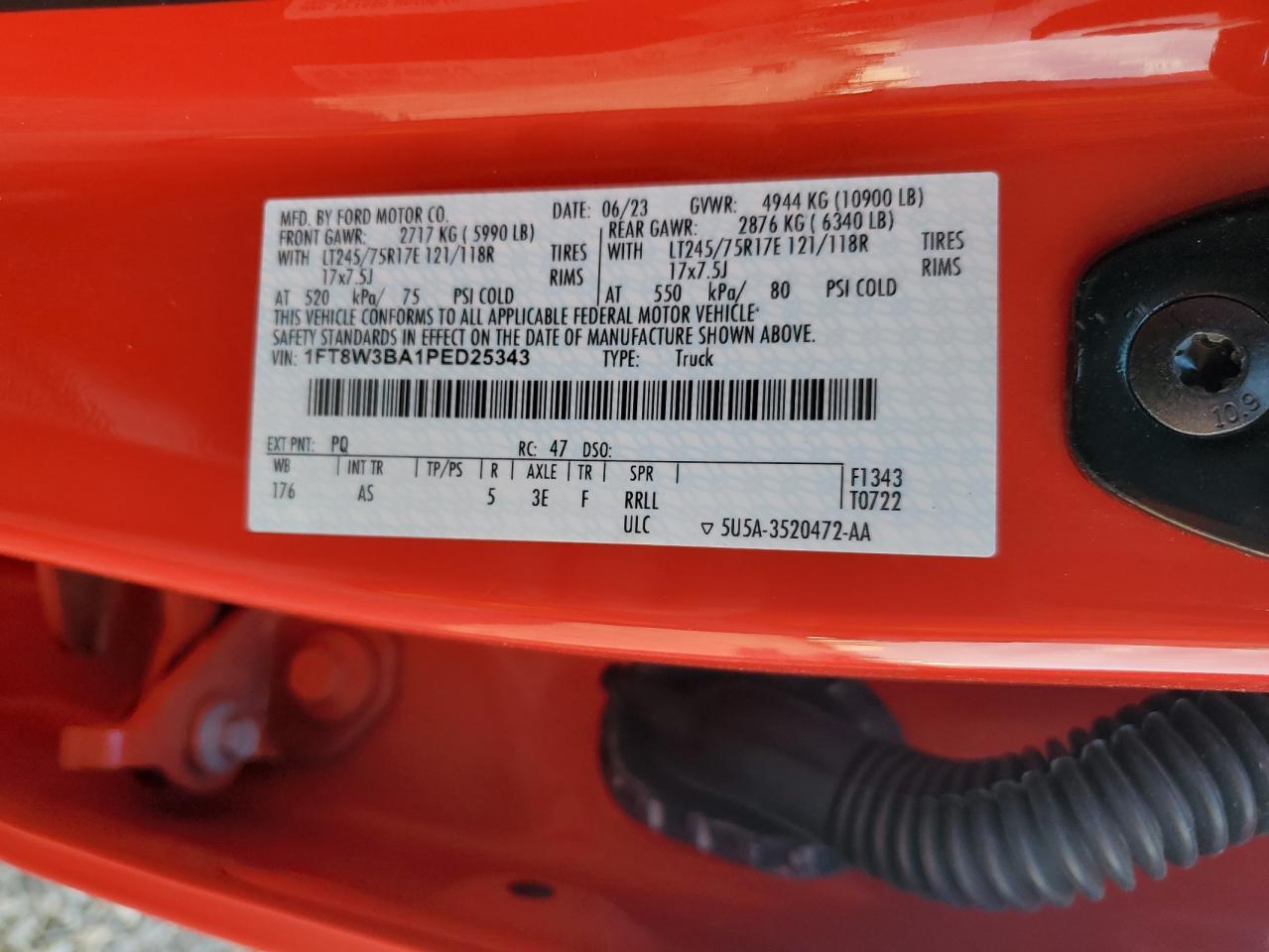 2023 Ford F350 Super Duty VIN: 1FT8W3BA1PED25343 Lot: 89687985