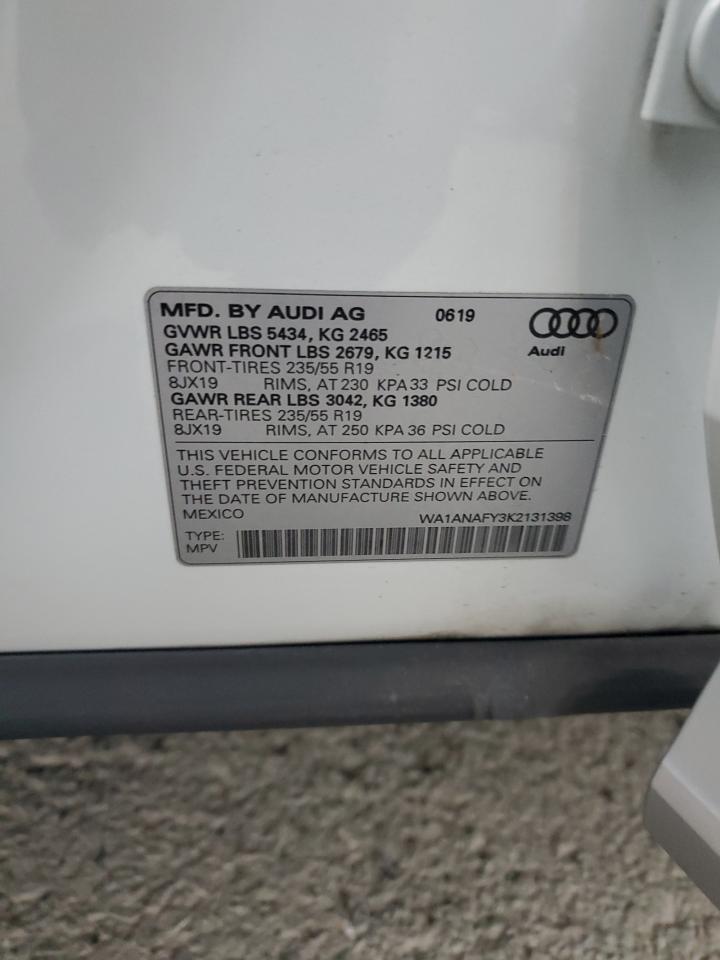 2019 Audi Q5 Premium VIN: WA1ANAFY3K2131398 Lot: 93660565