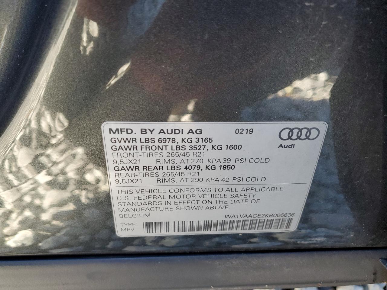 2019 Audi E-Tron Prestige VIN: WA1VAAGE2KB006636 Lot: 93374995