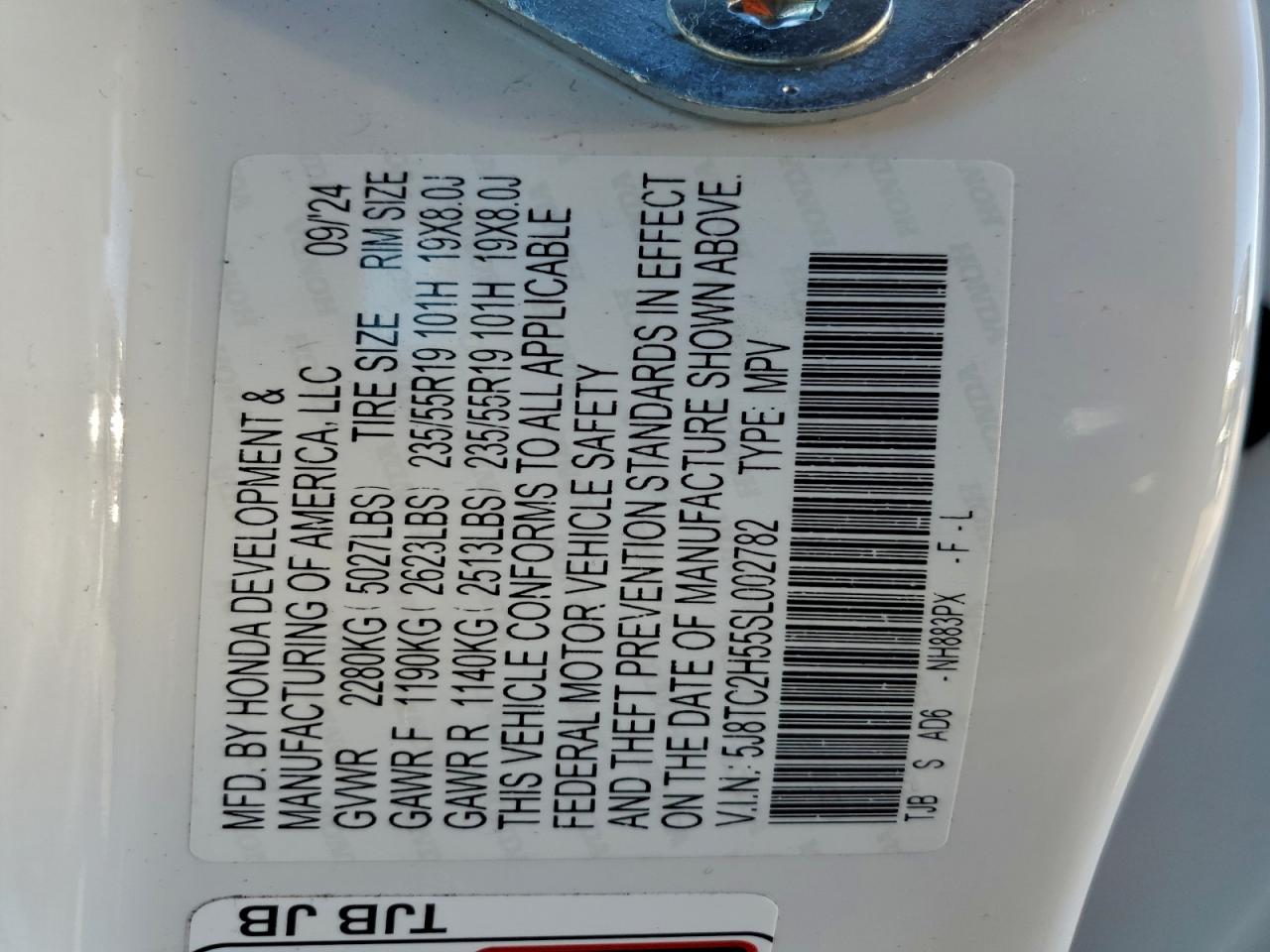 2025 Acura Rdx Technology VIN: 5J8TC2H55SL002782 Lot: 92644935