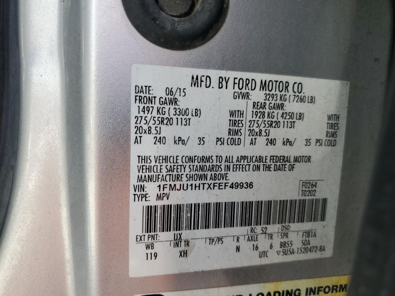 2015 Ford Expedition Xlt VIN: 1FMJU1HTXFEF49936 Lot: 92344965