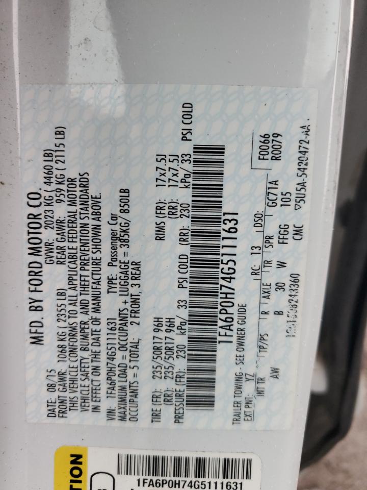 2016 Ford Fusion Se VIN: 1FA6P0H74G5111631 Lot: 93263935