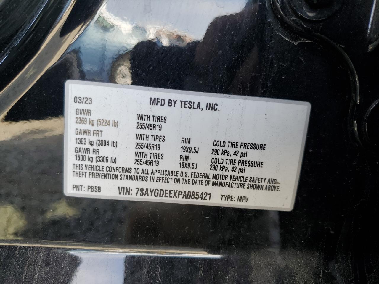 2023 Tesla Model Y VIN: 7SAYGDEEXPA085421 Lot: 92295155