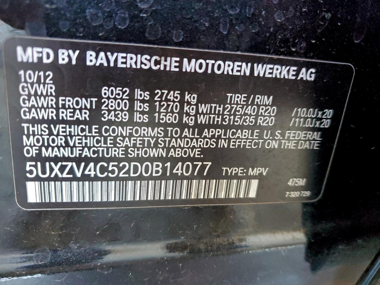 2013 BMW X5 xDrive35I VIN: 5UXZV4C52D0B14077 Lot: 93474945