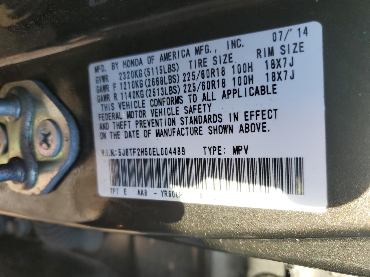 2014 Honda Crosstour Exl VIN: 5J6TF2H50EL004489 Lot: 91185925