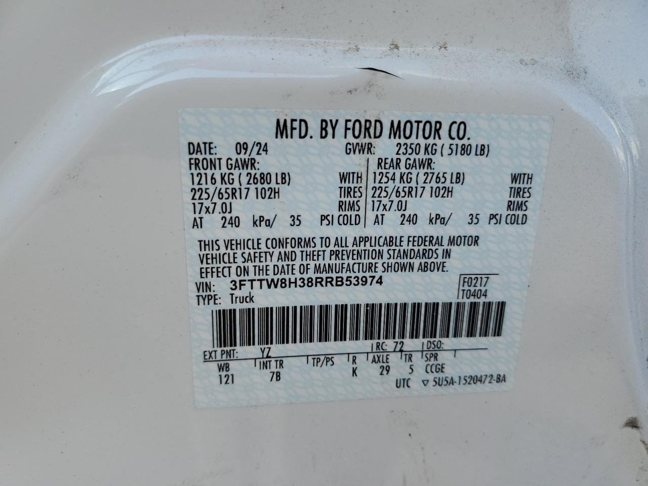 2024 Ford Maverick Xlt VIN: 3FTTW8H38RRB53974 Lot: 90722615