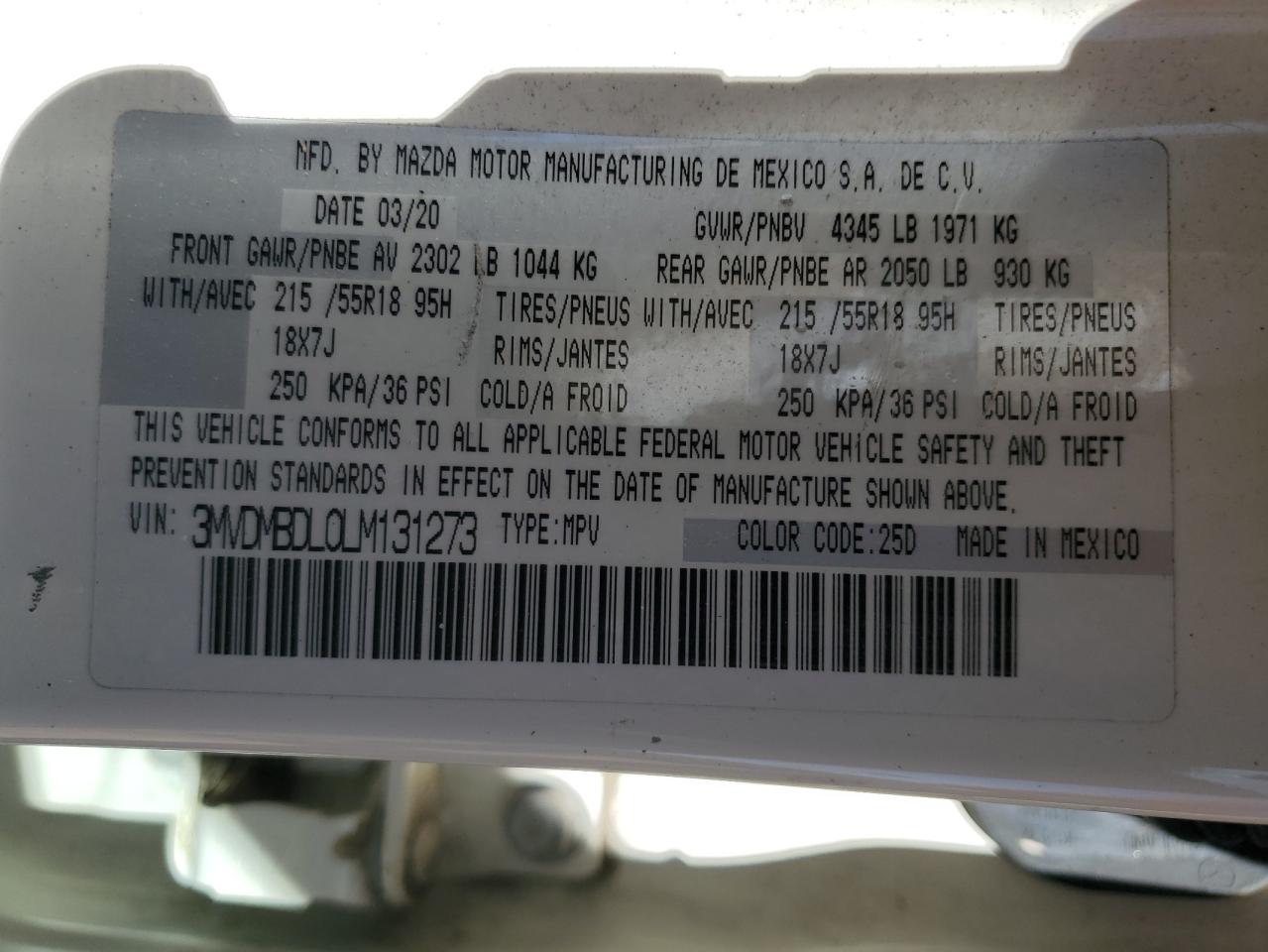 2020 Mazda Cx-30 Preferred VIN: 3MVDMBDL0LM131273 Lot: 91211965