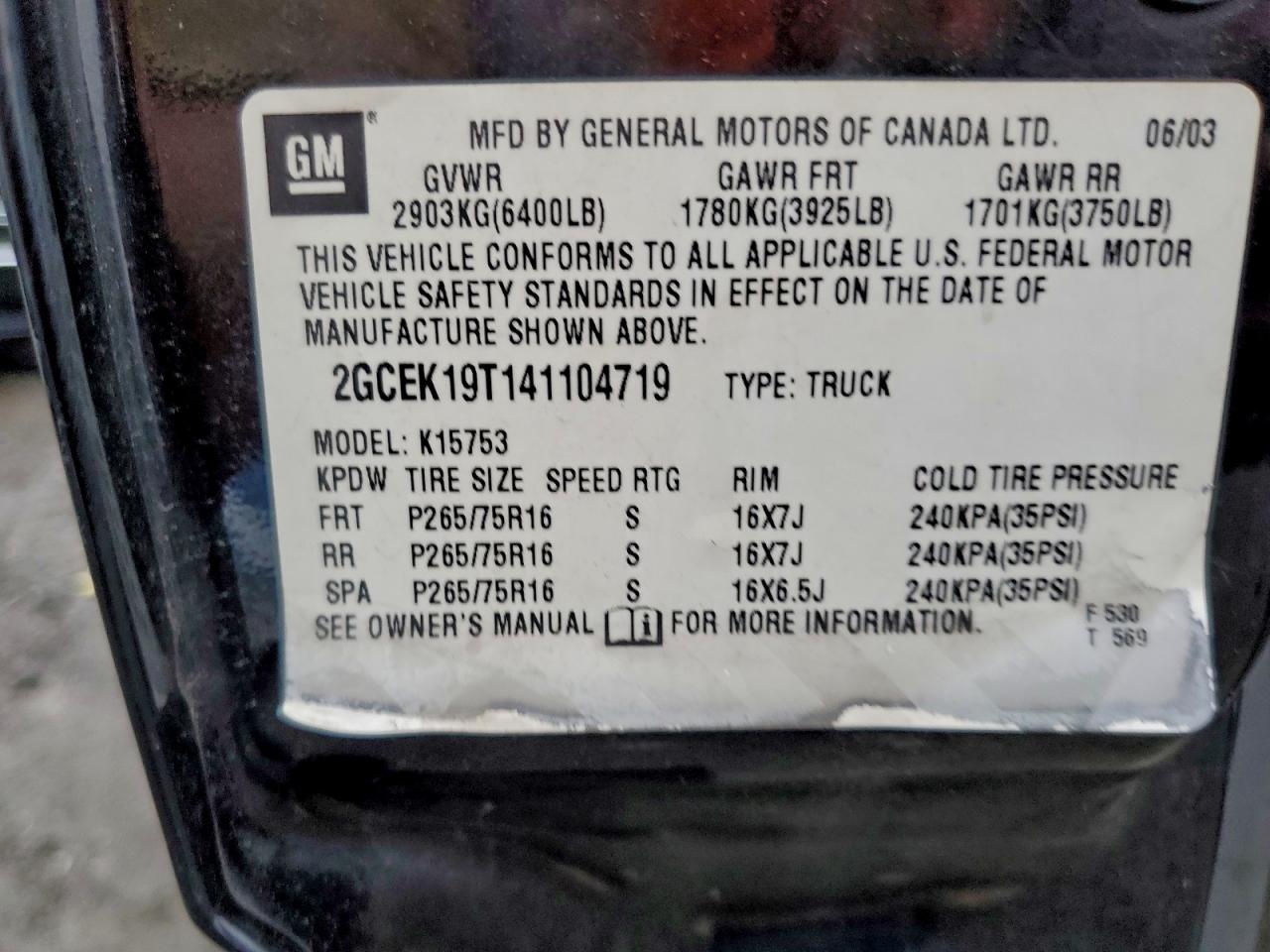 2004 Chevrolet Silverado K1500 VIN: 2GCEK19T141104719 Lot: 94588625