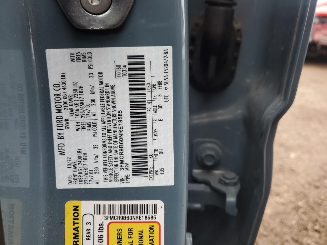 2022 Ford Bronco Sport Big Bend VIN: 3FMCR9B60NRE18585 Lot: 93093025