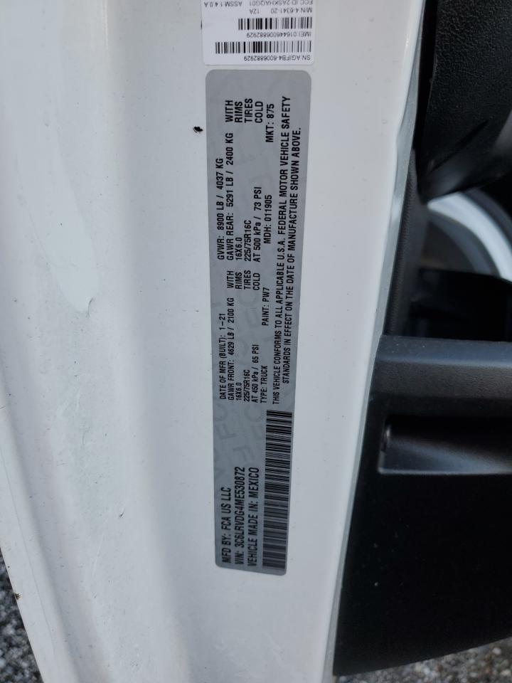 2021 Ram Promaster 2500 2500 High VIN: 3C6LRVDG4ME530872 Lot: 92097385