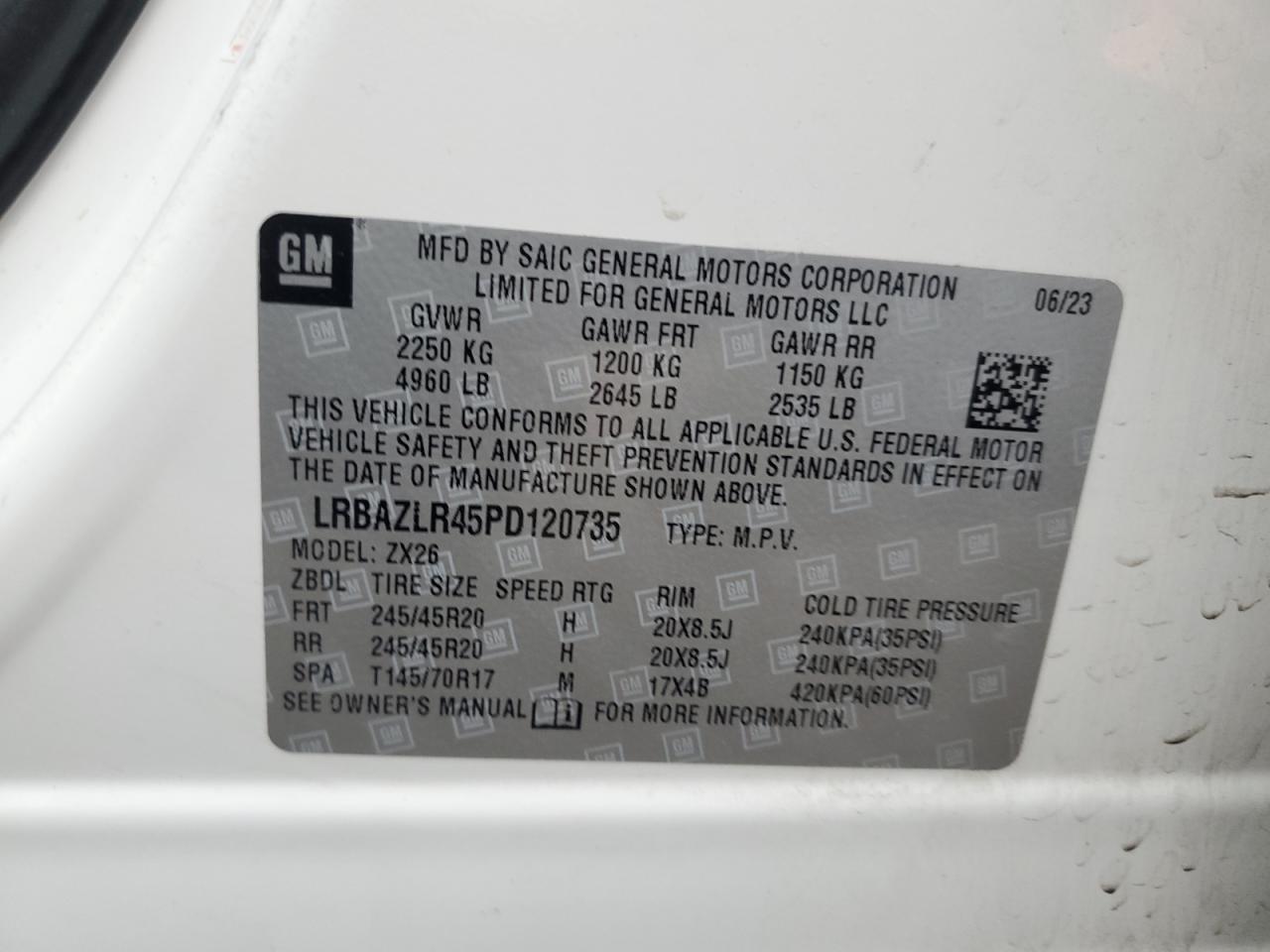 2023 Buick Envision Preferred VIN: LRBAZLR45PD120735 Lot: 93064125