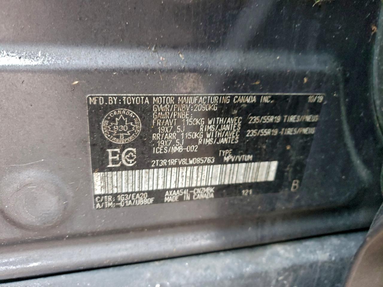 2020 Toyota Rav4 Xle VIN: 2T3R1RFV8LW085763 Lot: 93685575