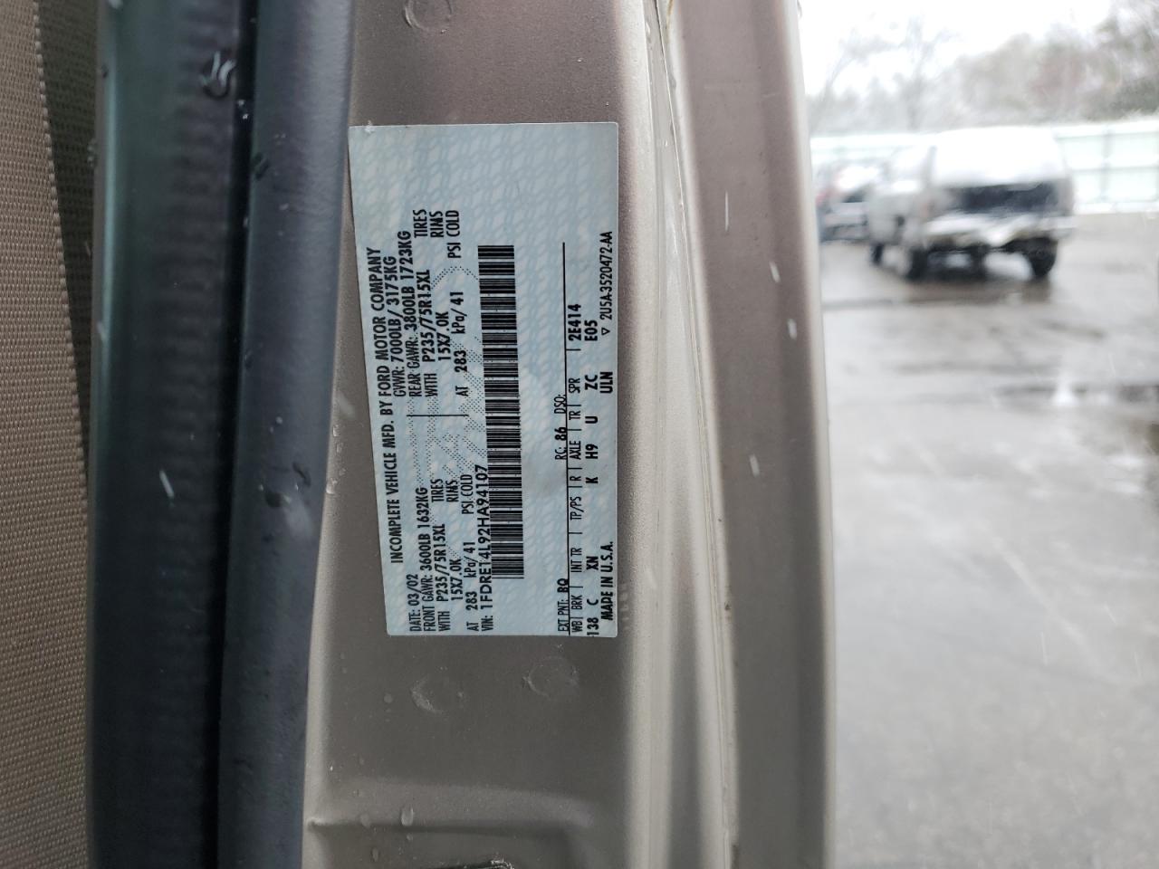 2002 Ford Econoline E150 Van VIN: 1FDRE14L92HA94107 Lot: 92055665