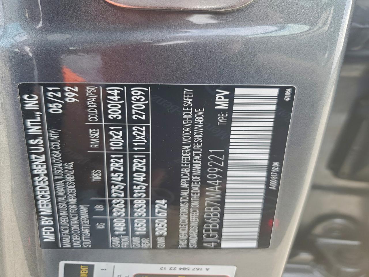 2021 Mercedes-Benz Gle Amg 53 4Matic VIN: 4JGFB6BB7MA499221 Lot: 92756325