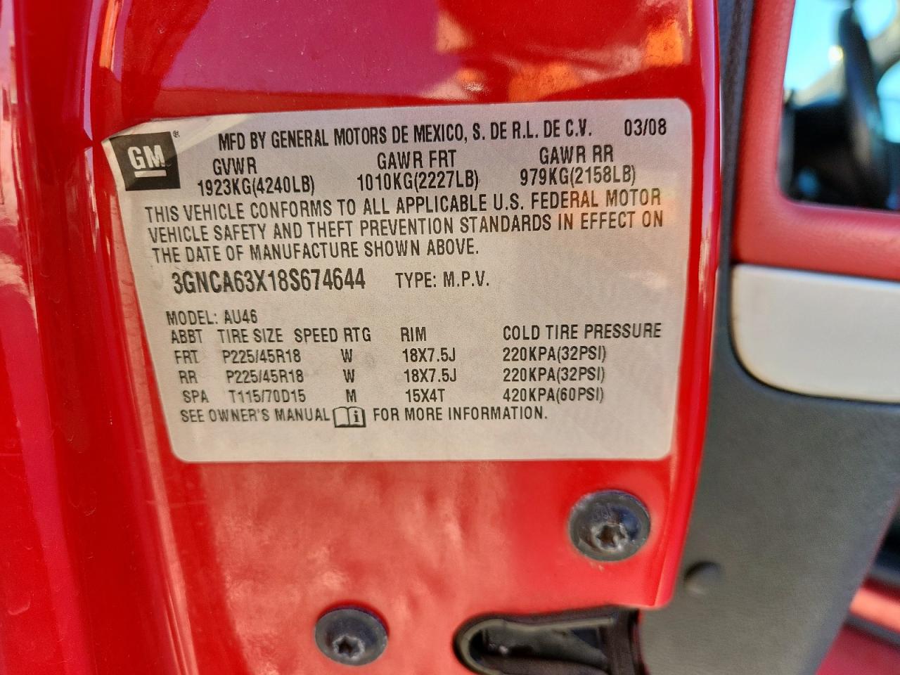 2008 Chevrolet Hhr Ss VIN: 3GNCA63X18S674644 Lot: 92719075