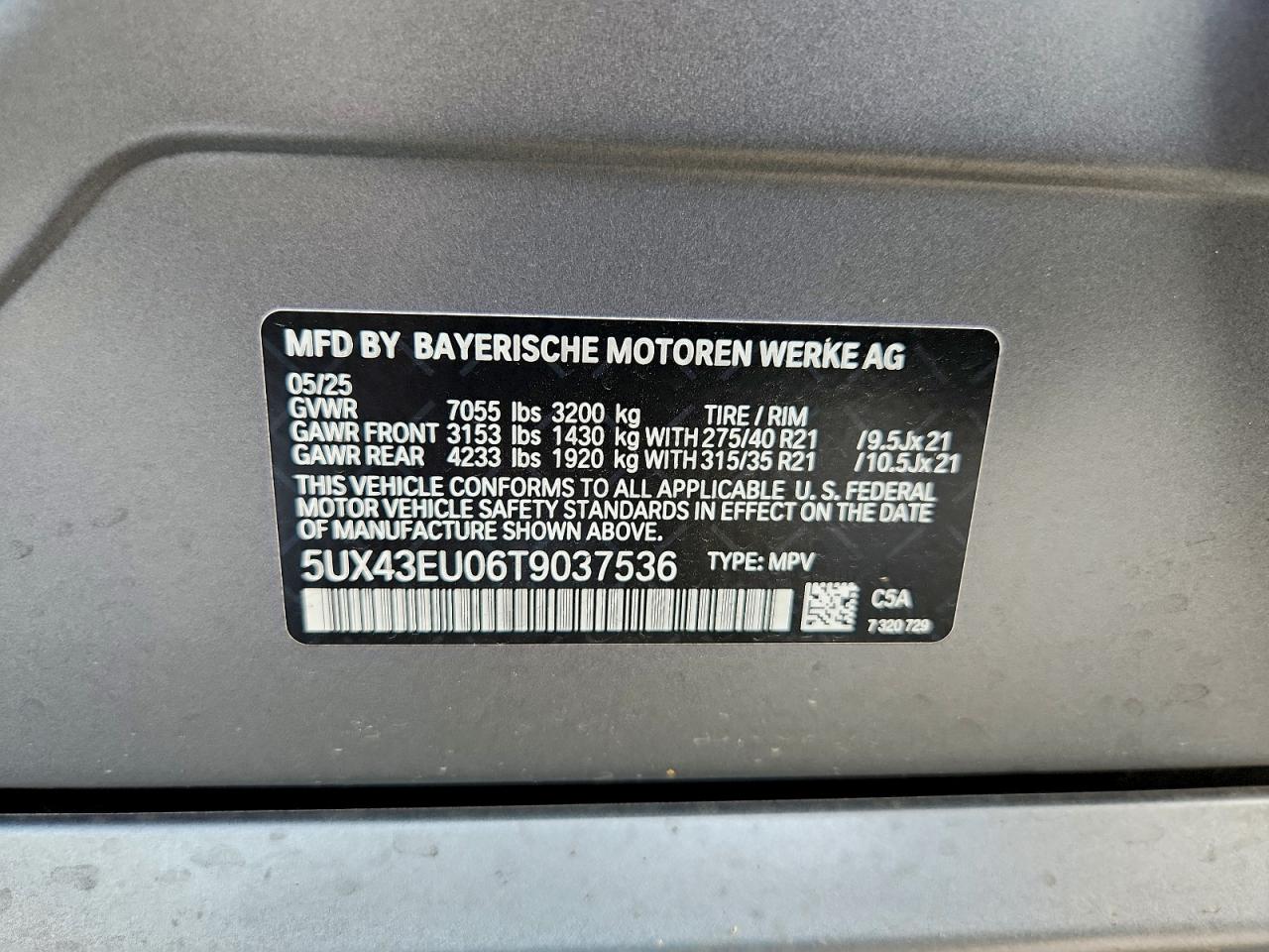 2026 BMW X5 xDrive50E VIN: 5UX43EU06T9037536 Lot: 93140945