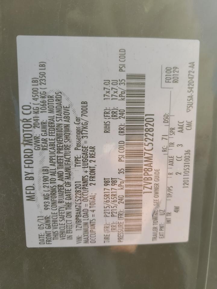 2012 Ford Mustang VIN: 1ZVBP8AM7C5228201 Lot: 90864525