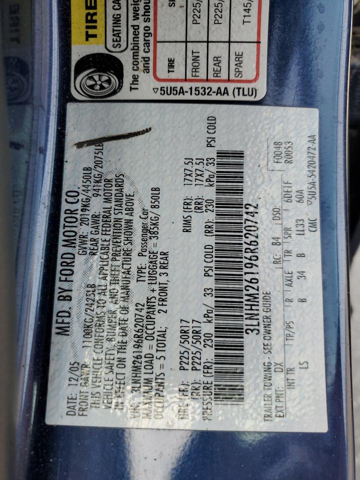 2006 Lincoln Zephyr VIN: 3LNHM26196R620742 Lot: 93707885