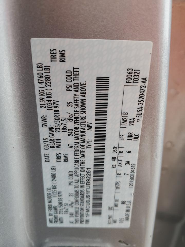 2015 Ford Escape Titanium VIN: 1FMCU0J91FUB92251 Lot: 92711035