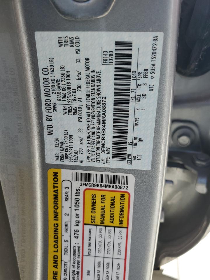 2021 Ford Bronco Sport Big Bend VIN: 3FMCR9B64MRA08872 Lot: 92387135