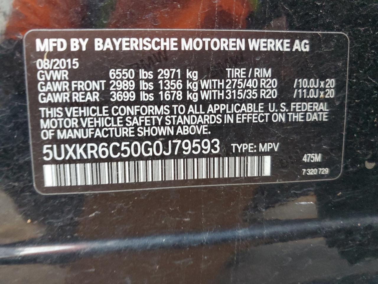 2016 BMW X5 xDrive50I VIN: 5UXKR6C50G0J79593 Lot: 91788655