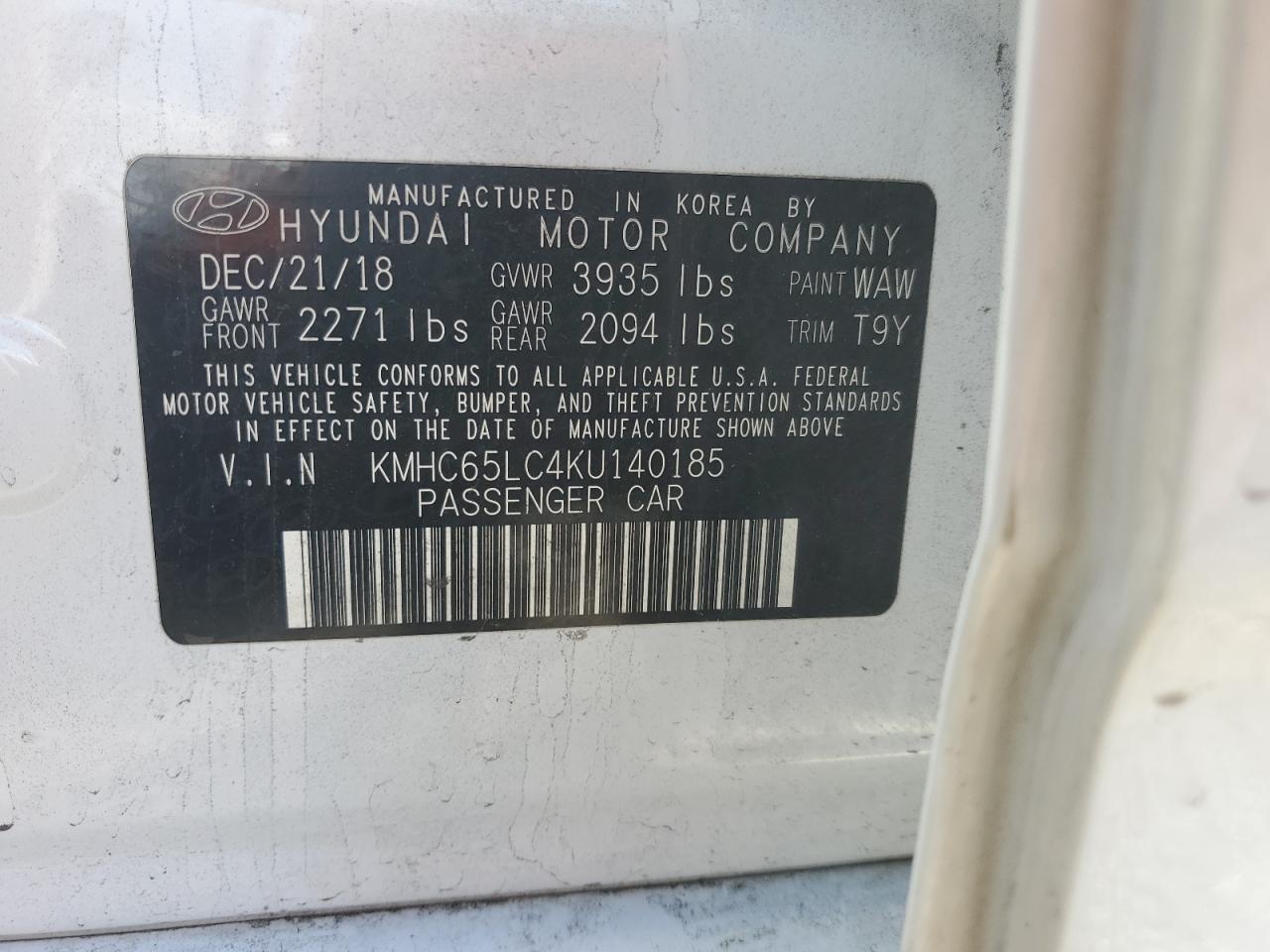 2019 Hyundai Ioniq Blue VIN: KMHC65LC4KU140185 Lot: 92751455