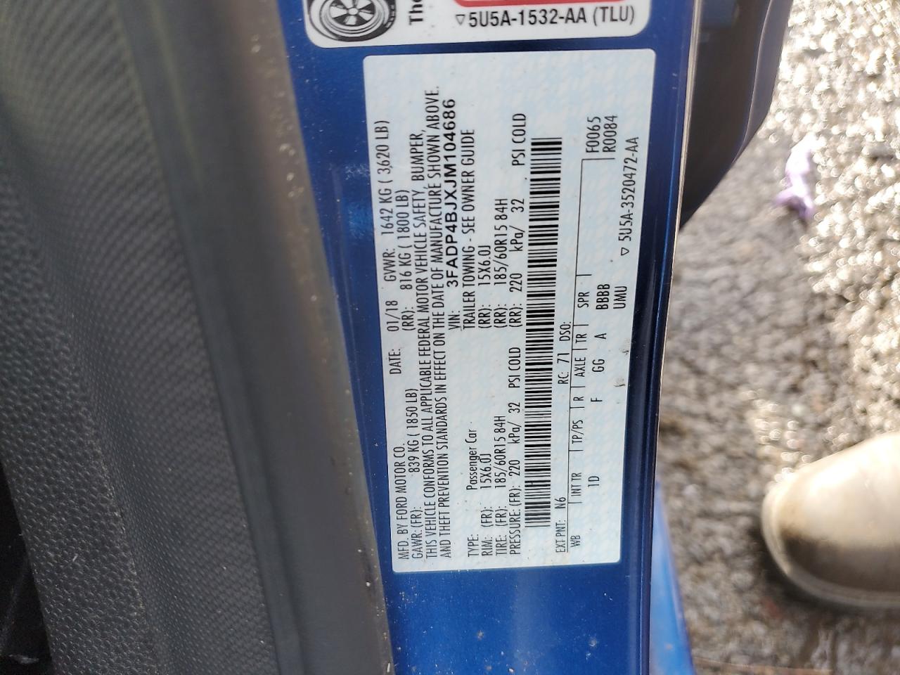 2018 Ford Fiesta Se VIN: 3FADP4BJXJM104686 Lot: 92611465