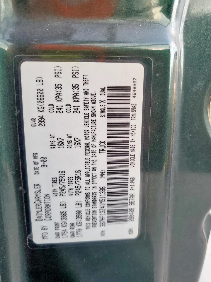 2001 Dodge Ram 1500 VIN: 3B7HF13Z41M511386 Lot: 92938165