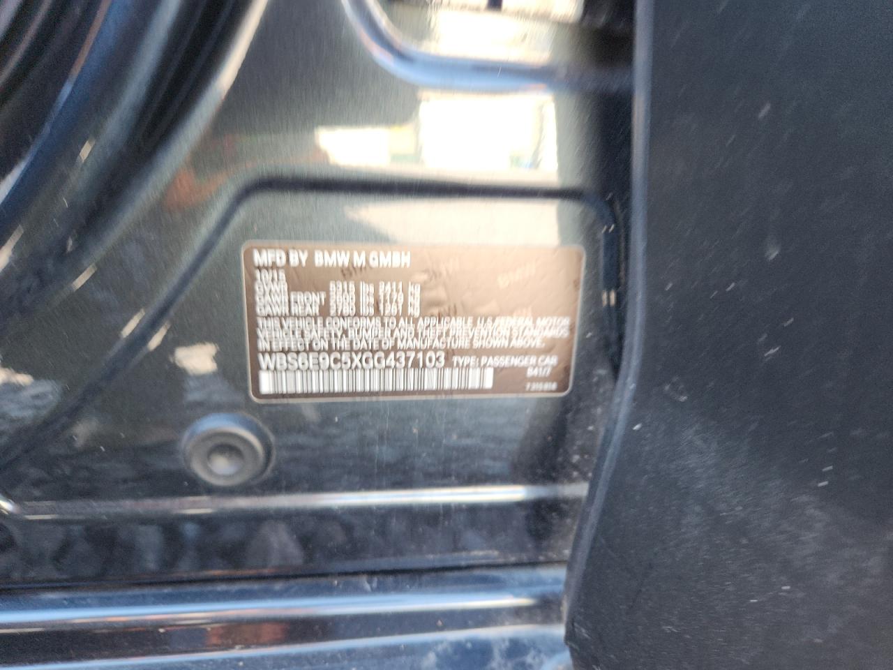 2016 BMW M6 Gran Coupe VIN: WBS6E9C5XGG437103 Lot: 91944615