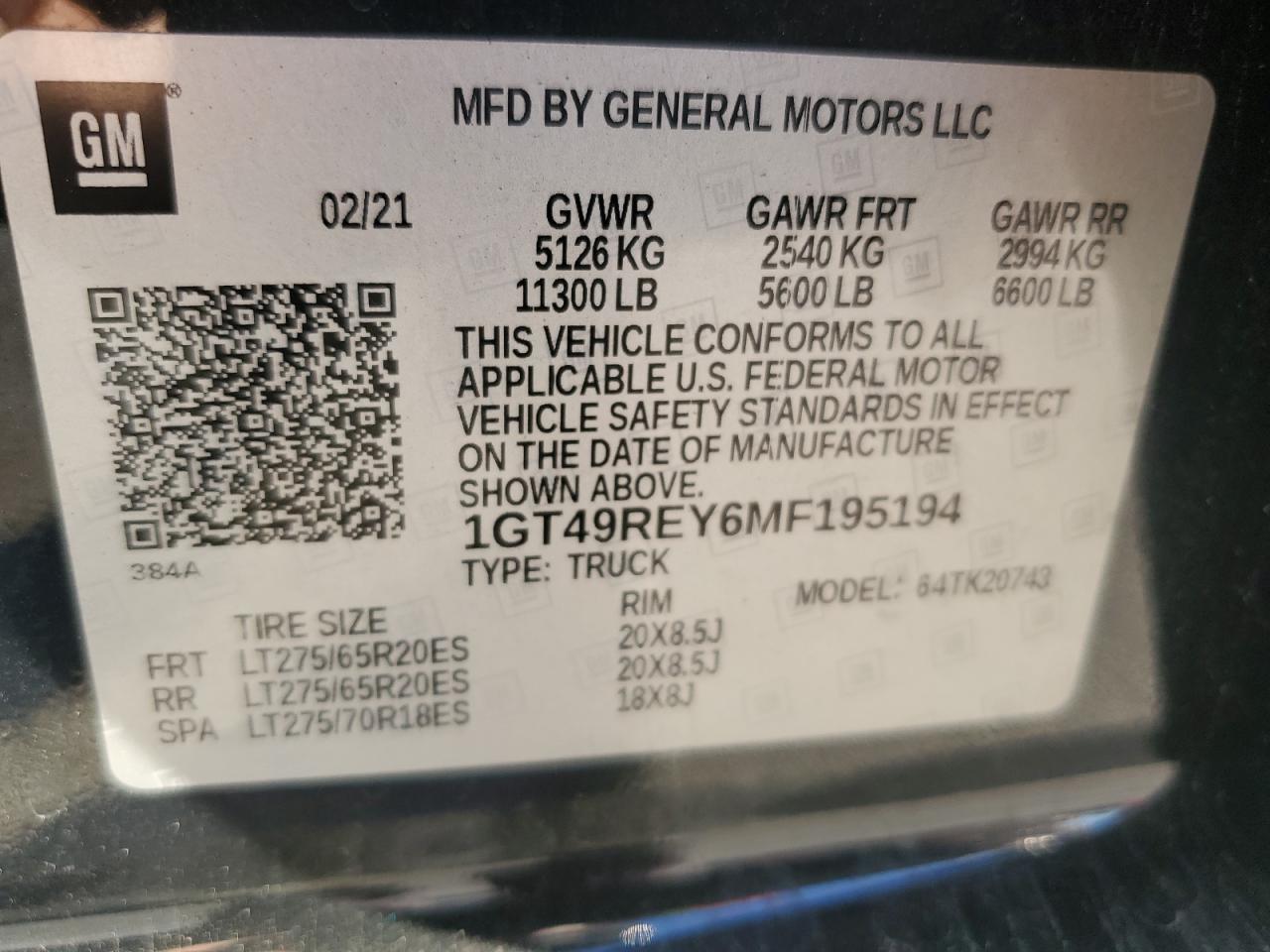 2021 GMC Sierra K2500 Denali VIN: 1GT49REY6MF195194 Lot: 91740065