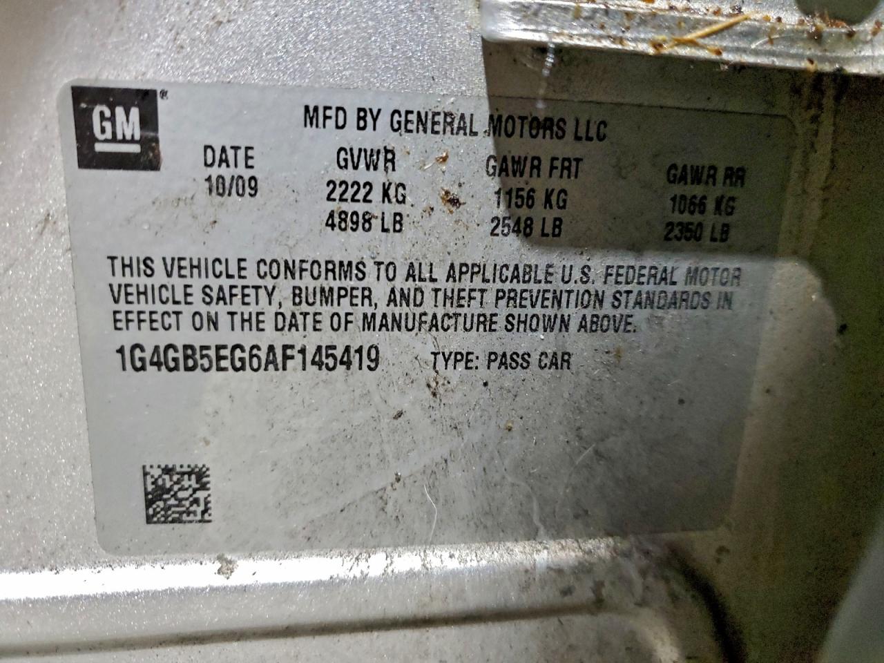 2010 Buick Lacrosse Cx VIN: 1G4GB5EG6AF145419 Lot: 94650285